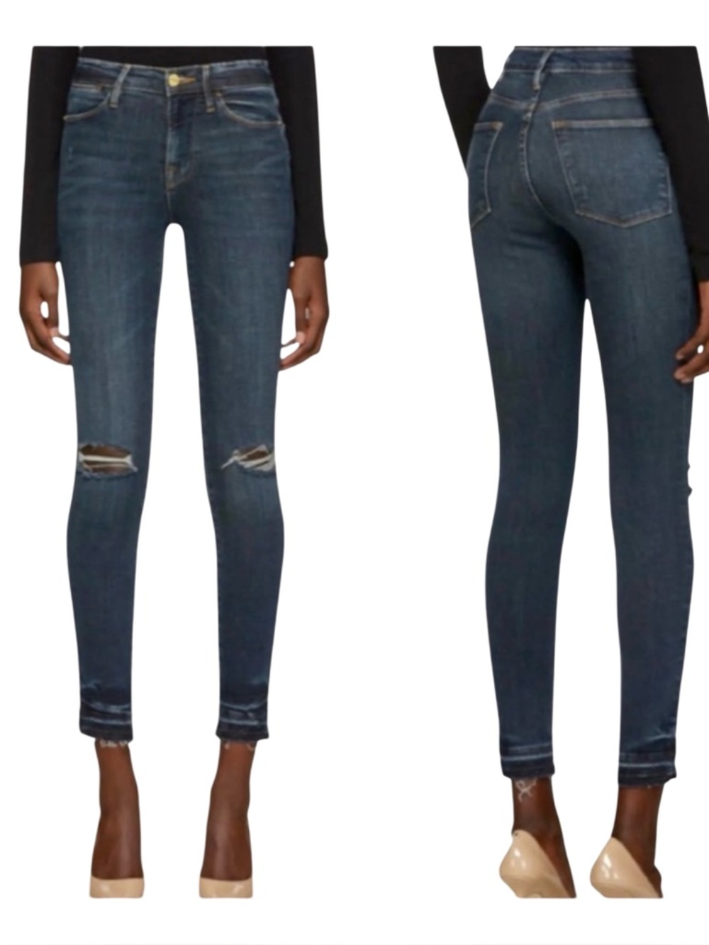 FRAME DENIM Le High Skinny Stretch Distressed Jeans Dale Bend Size 30